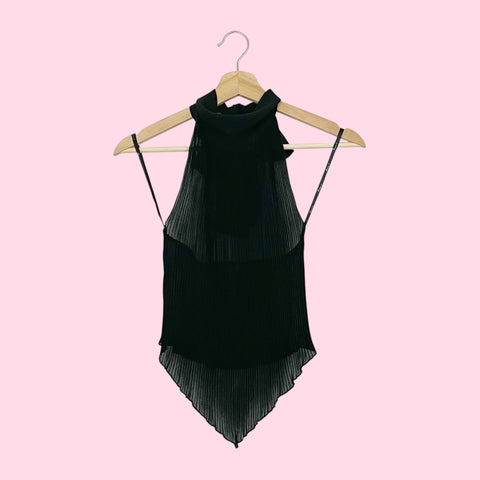 BLACK PLEATED HALTER TANK (S)