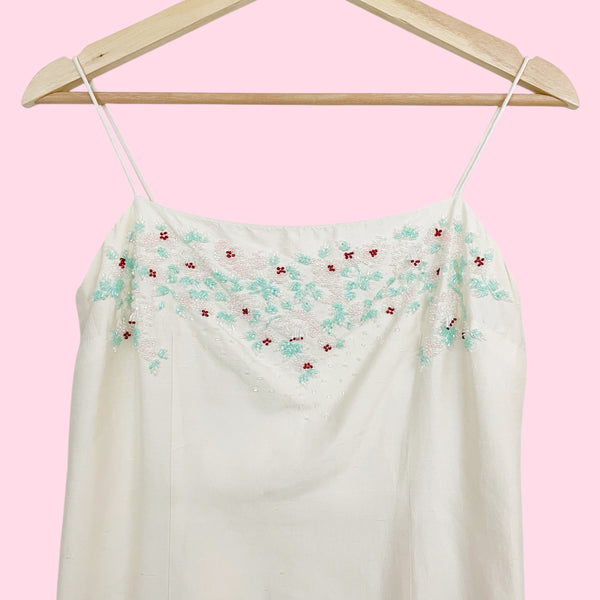 CREAM RAW SILK BEADED MIDI DRESS (2)