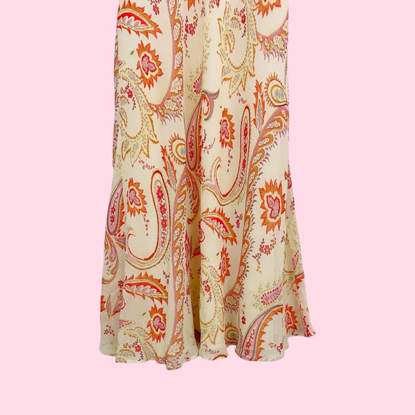 CREAM PAISLEY SILK MIDI DRESS (S)