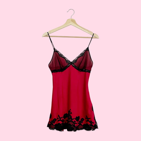 Y2K VICTORIA'S SECRET RED SILK BABYDOLL (XS)