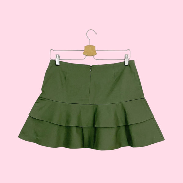 OLIVE GREEN RUFFLE MINI SKIRT (M)