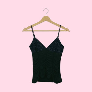 BLACK RUCHED TANK TOP W/ LACE CUP (S)