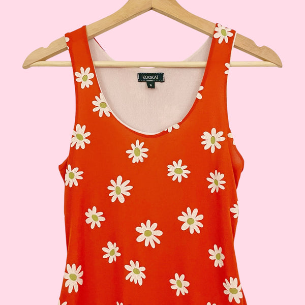 ORANGE DAISY FLORAL MESH MINI DRESS (XS/S)