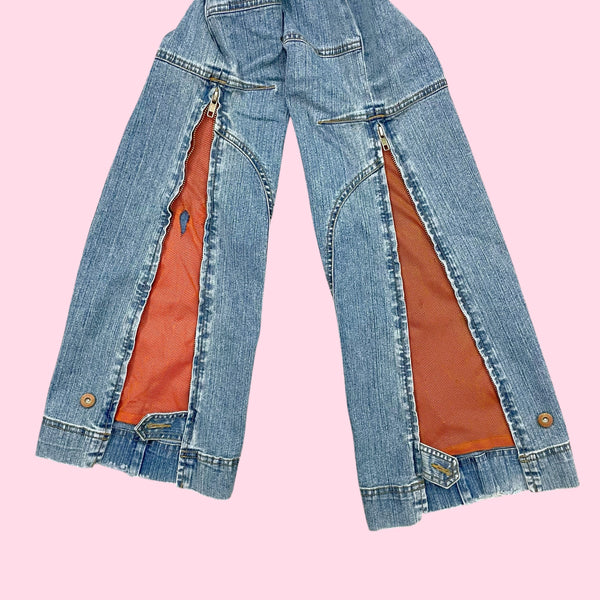 Y2K LOW RISE BOOTCUT JEANS W/ ORANGE MESH PANEL (7)