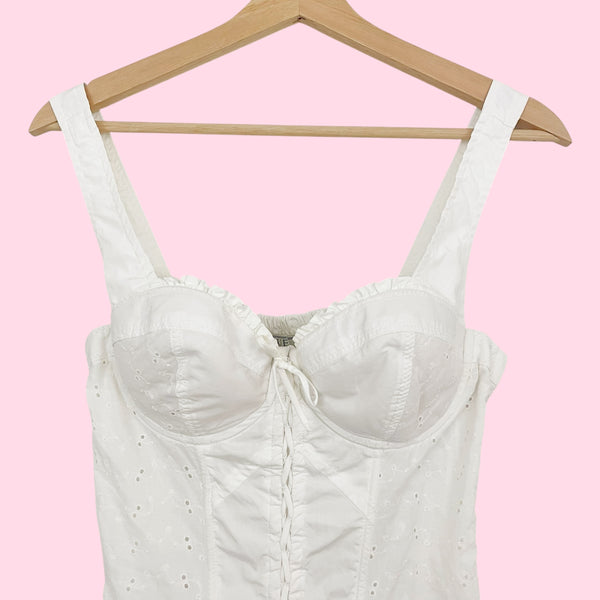 GUESS WHITE EYELET CORSET TOP (S)