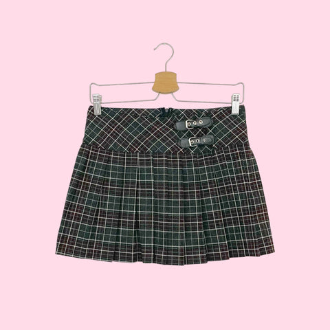 GRAY PLAID PLEATED MINI SKIRT (S)