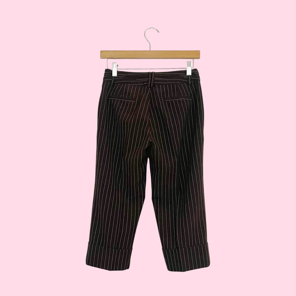 Y2K Brown Pinstripe Cuffed Capris (XS/S)