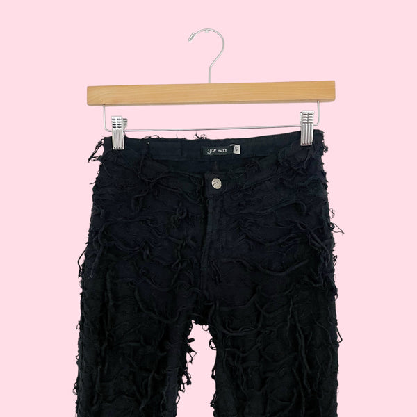 Black Stringy Textured Jersey Capris (S)