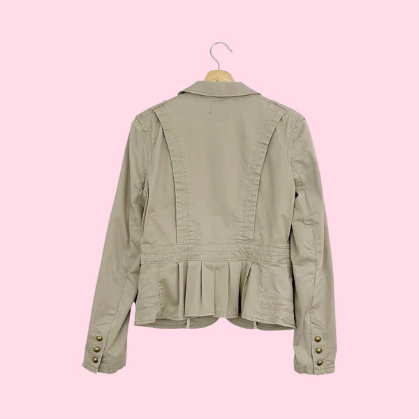 Y2K Tan Cotton Pleated Blazer (M)
