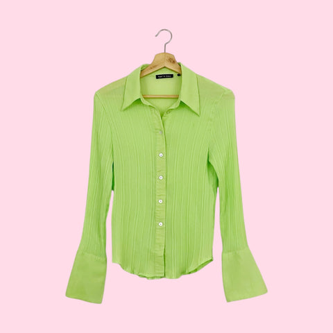LIME GREEN PLEATED BLOUSE (M)