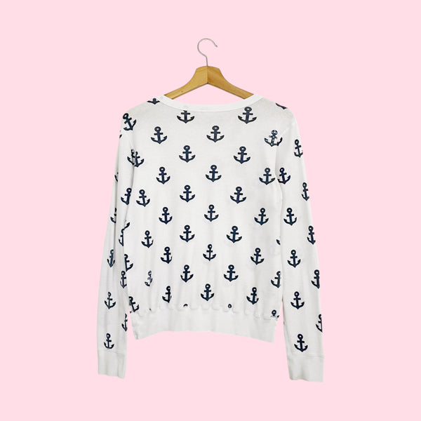 Y2K Anchor Print Rhinestone Thermal Top (L/XL)