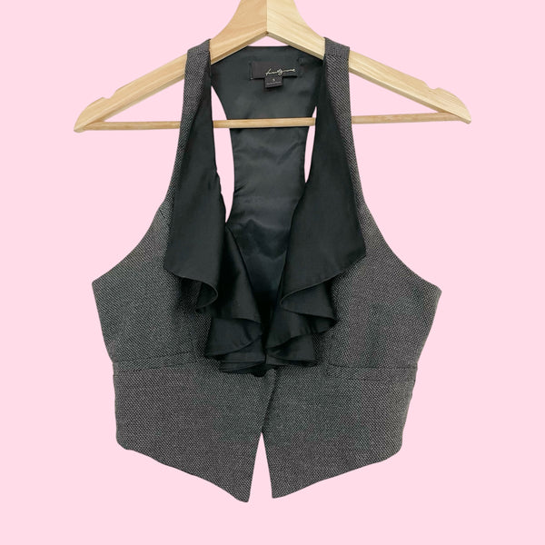 GRAY + BLACK CROPPED VEST W/ RUFFLE (S)
