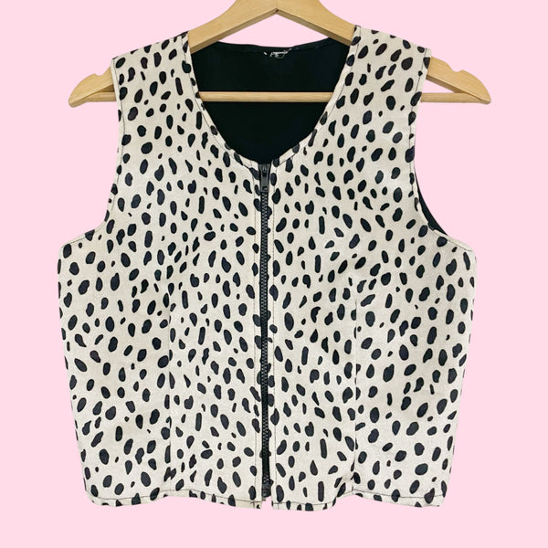 DALMATIAN PRINT FUZZY VEST (S)