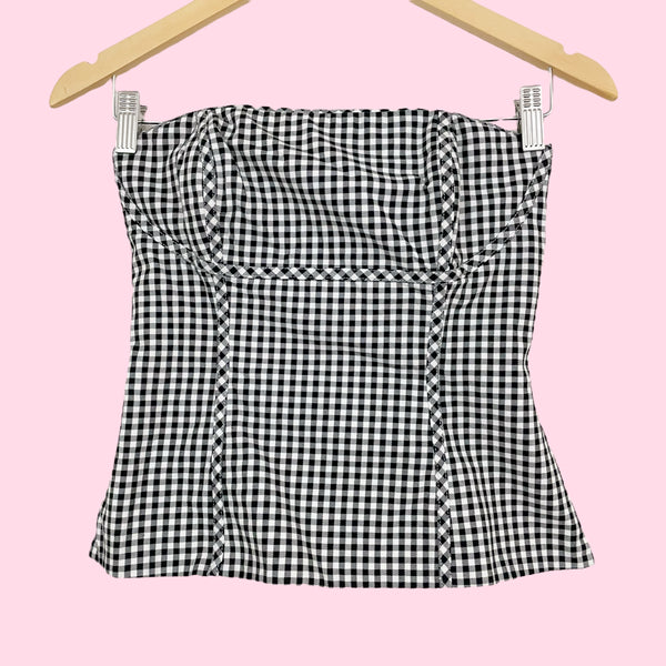 BLACK + WHITE GINGHAM CORSET TOP (XS)
