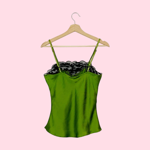 GREEN + BLACK SATIN TANK TOP (S)