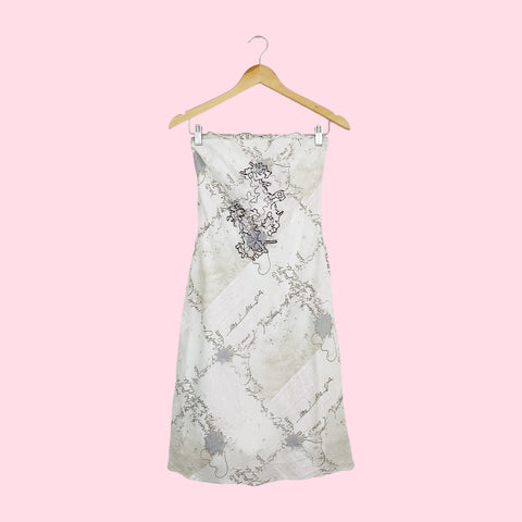 POLECI PRINTED EMBROIDERED STRAPLESS DRESS (2)