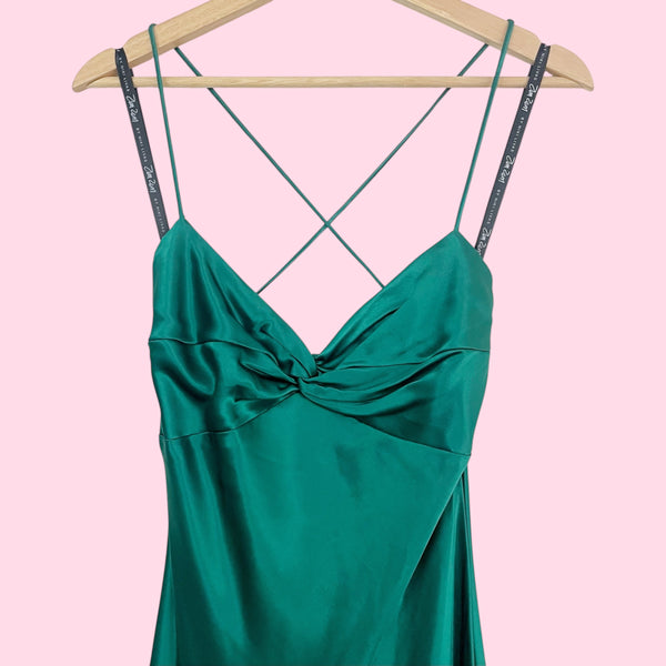 EMERALD GREEN SATIN MAXI DRESS (3/4)