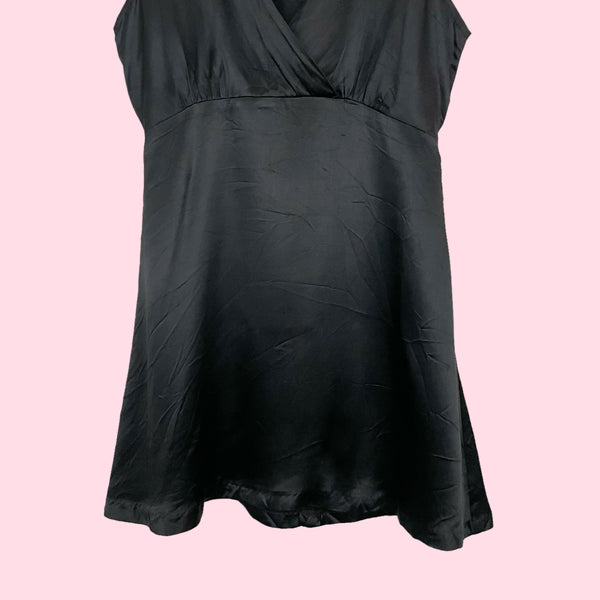 BLACK SATIN TIE BACK MINI DRESS (S)