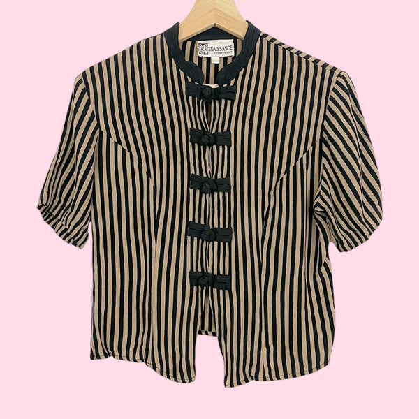 BLACK + TAN STRIPED BLOUSE (M)