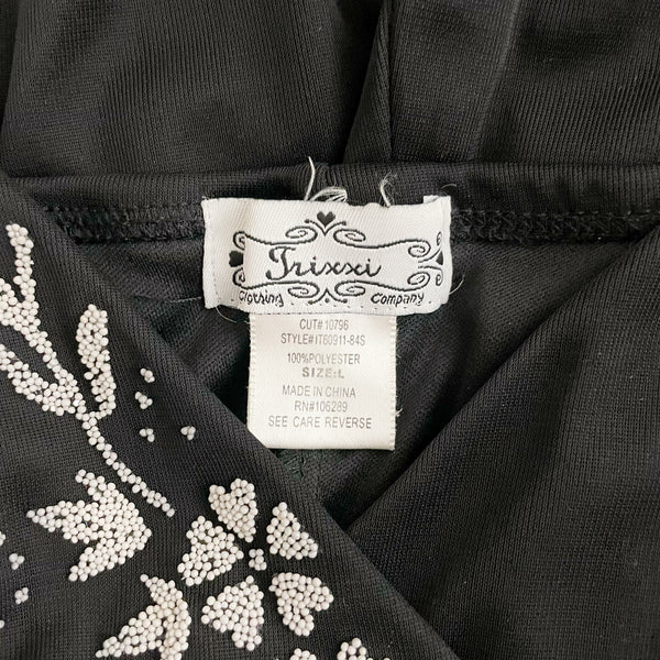BLACK BEADED FLORAL MIDI DRESS (M/L)