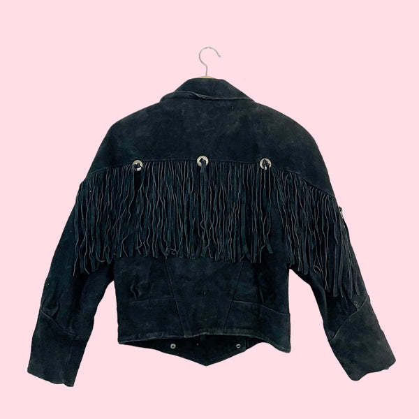 BLACK SUEDE FRINGE JACKET (M)