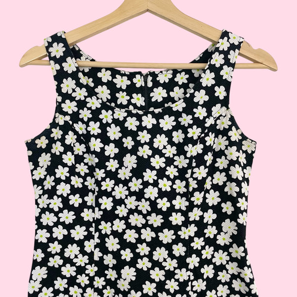 Black Daisy Print Mini Dress (S)