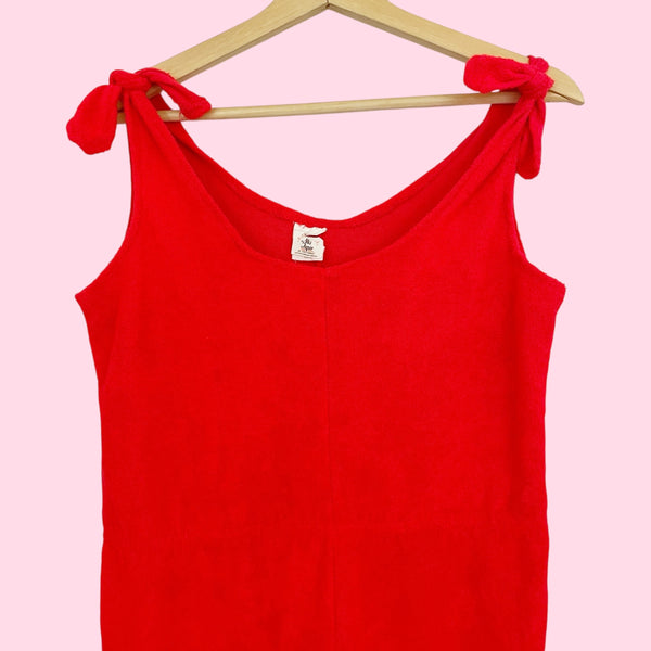 NEON RED TERRY CLOTH ROMPER (M)