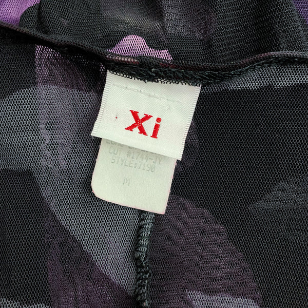 BLACK + PURPLE FLORAL MESH TIE FRONT COVER UP (M)
