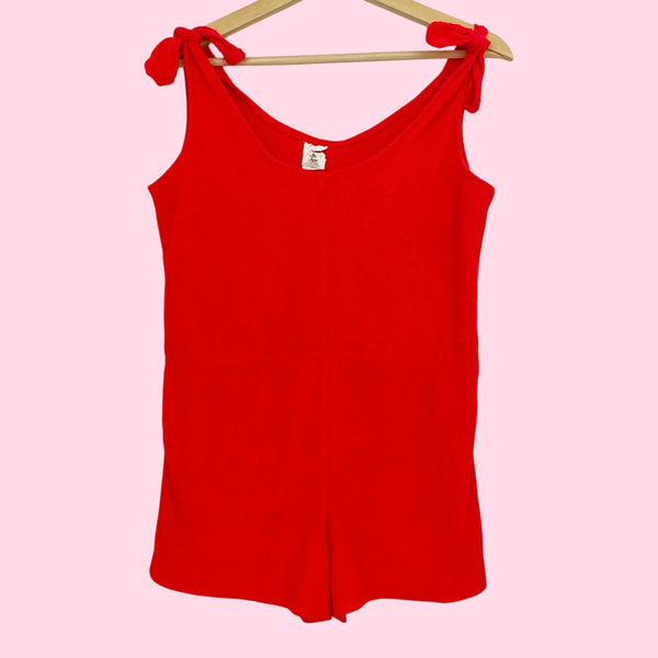 NEON RED TERRY CLOTH ROMPER (M)