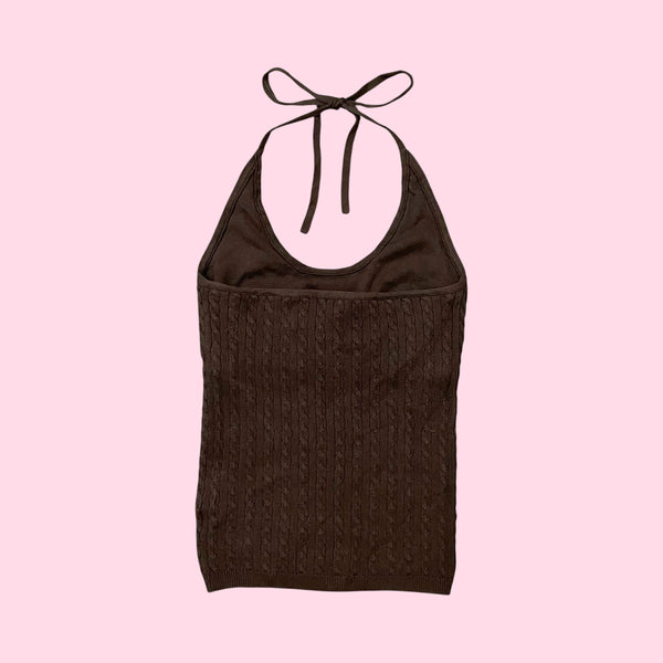 GAP BROWN CABLE KNIT HALTER TANK (S)
