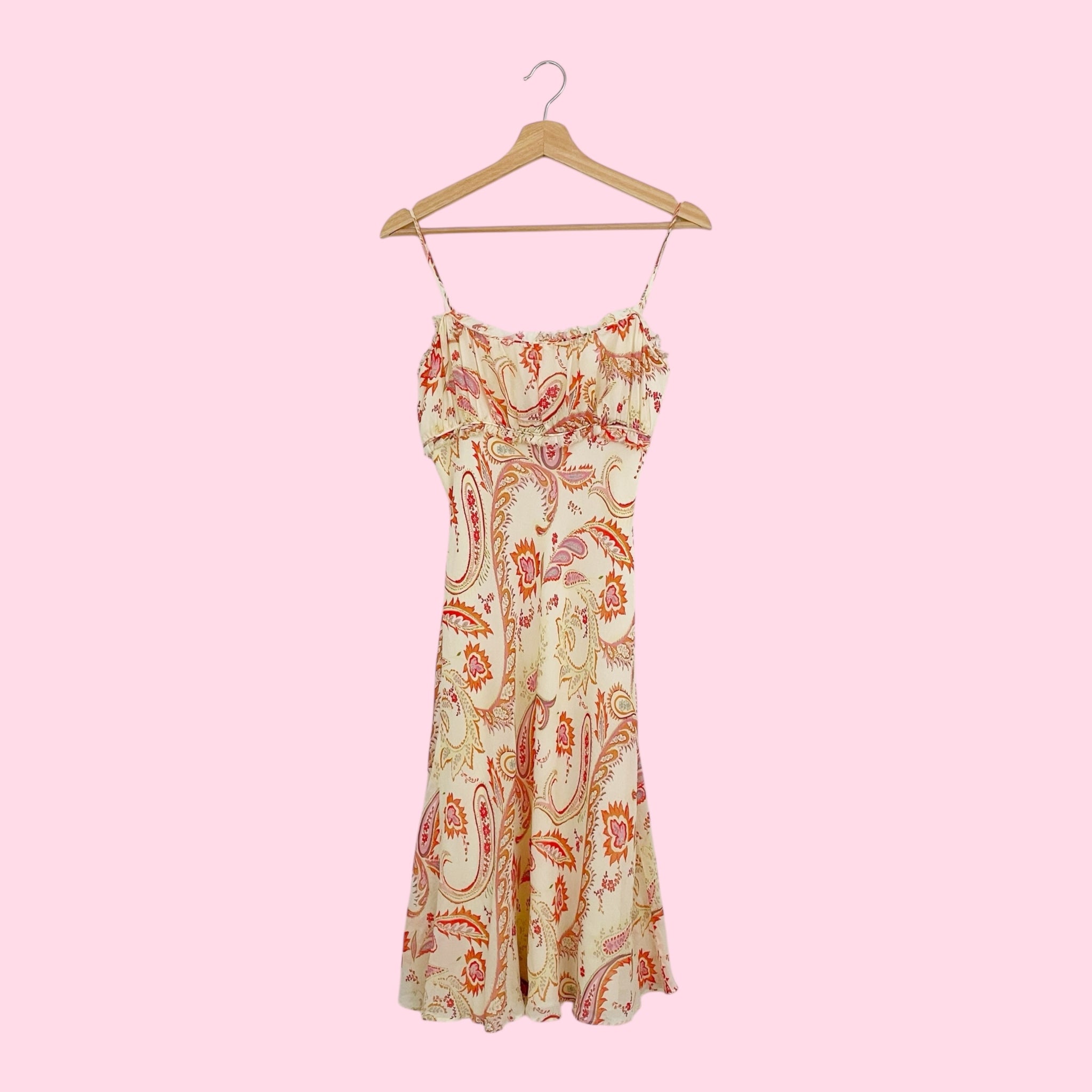 CREAM PAISLEY SILK MIDI DRESS (S)