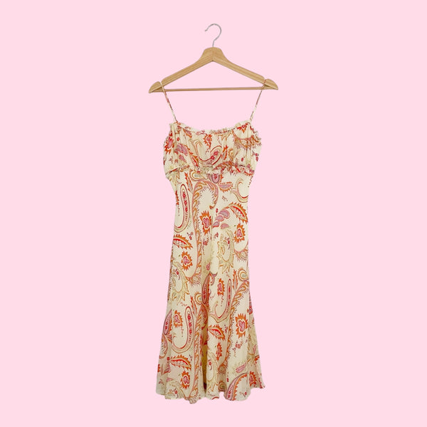 CREAM PAISLEY SILK MIDI DRESS (S)