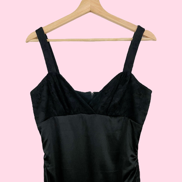 BETSEY JOHNSON EVENING BLACK RUCHED MIDI DRESS (6)