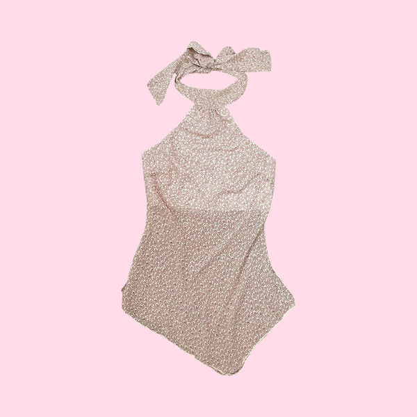 Tan Striped Floral Halter Top (S)