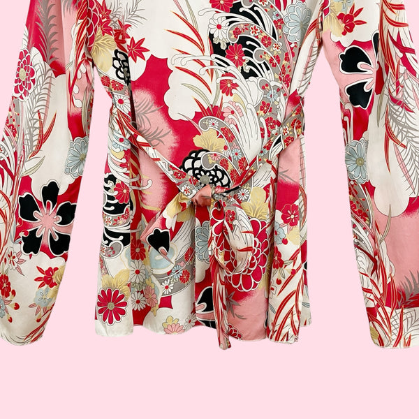 FLORAL SILK TIE BACK BLOUSE (M)