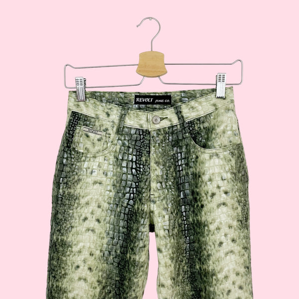 GREEN REPTILE EMBOSSED BOOTCUT PANTS (4)