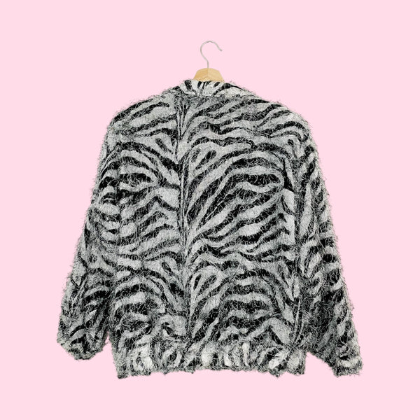 FUZZY ZEBRA BOMBER JACKET (O/S)