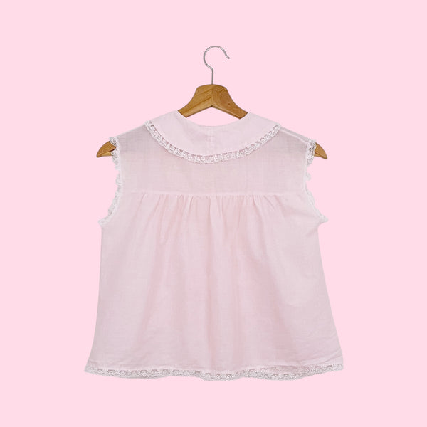 60s PINK EMBROIDERED COTTON BLOUSE (S/M)