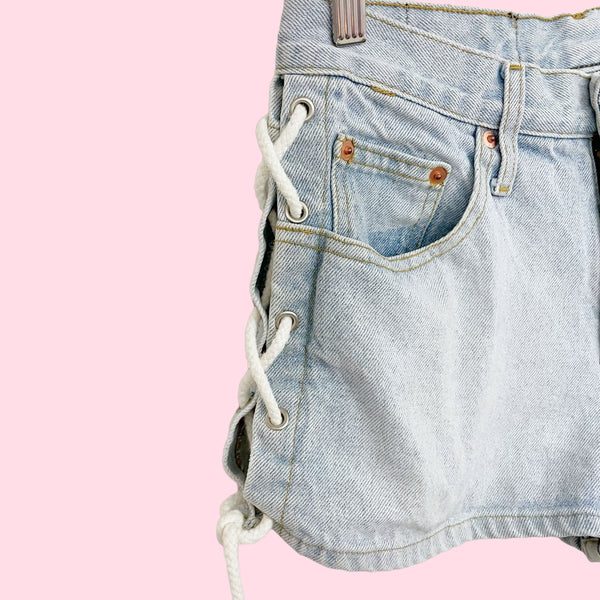 DENIM LACE UP SHORTS (S)