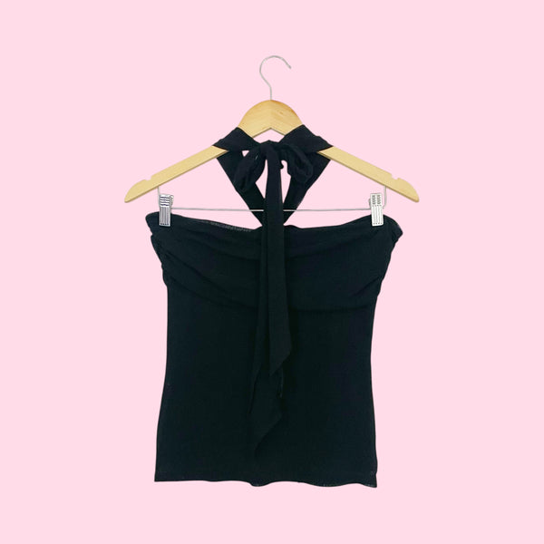 Black Mesh Halter Top (S)