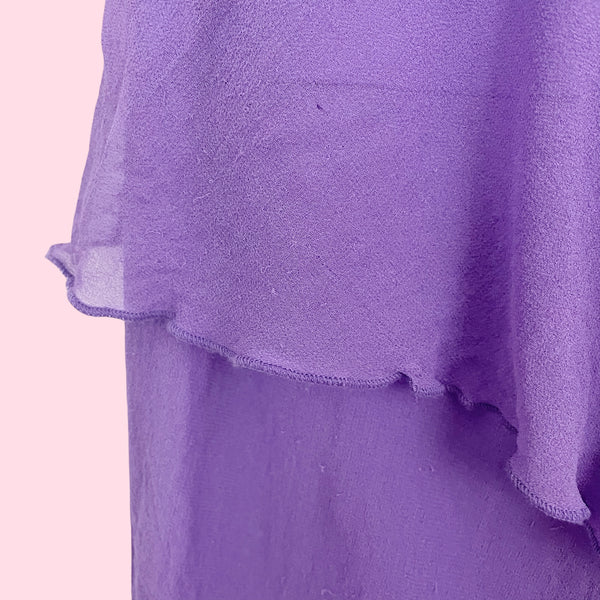 PURPLE SILK TIERED MIDI DRESS (M)