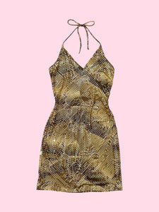 TAN FLORAL GOLD SEQUINS DRESS (S)