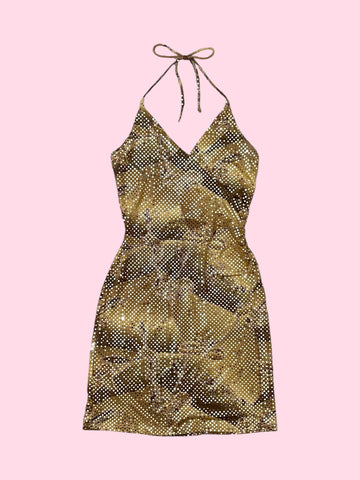 TAN FLORAL GOLD SEQUINS DRESS (S)
