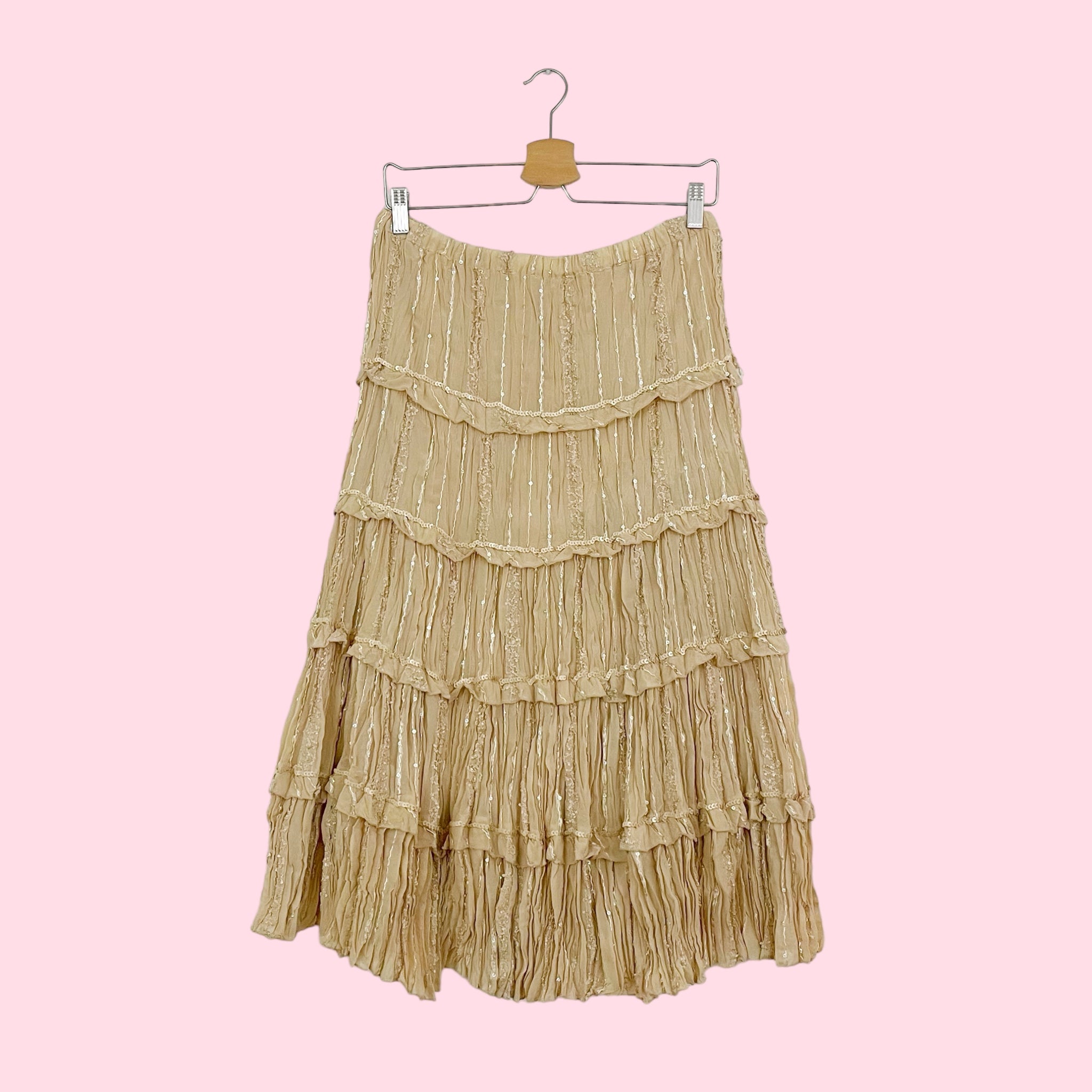 PLEATED TIERED MAXI SKIRT (M)