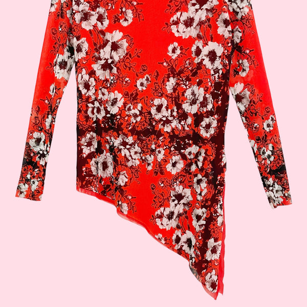 FUZZI FLORAL ASYMMETRICAL MESH TOP (L/XL)