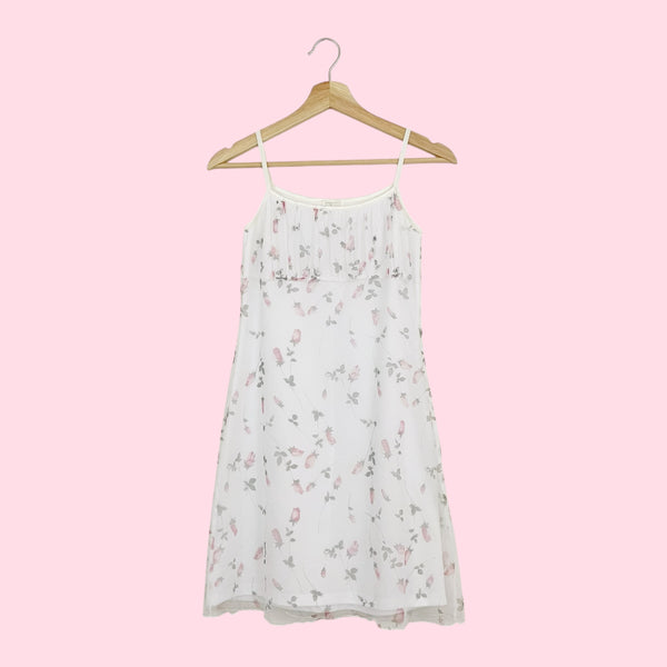 FLORAL MESH MILKMAID MINI DRESS (XS/S)