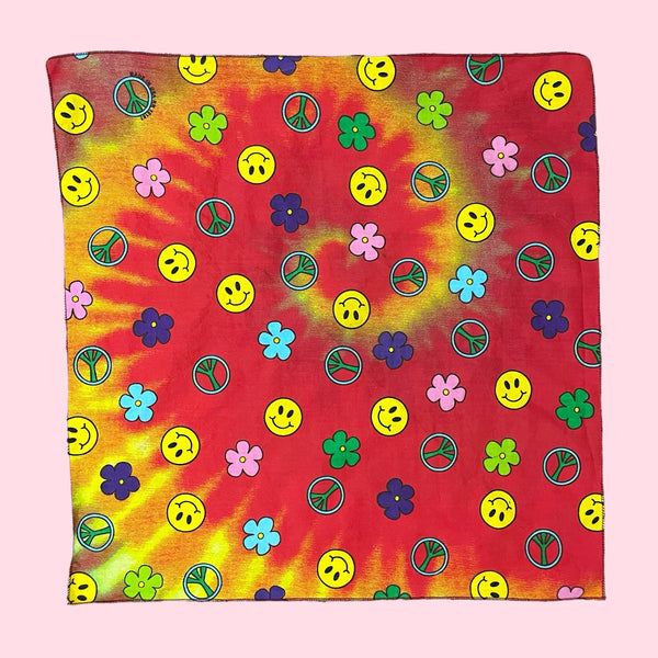 VINTAGE 90S TIE DYE PEACE SMILEY BANDANA