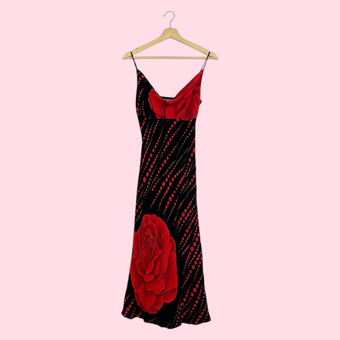 BLACK + RED FLORAL DOT MAXI DRESS (S/M)