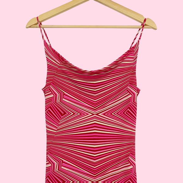 PINK GEOMETRIC STRIPED MIDI DRESS (XS/S)