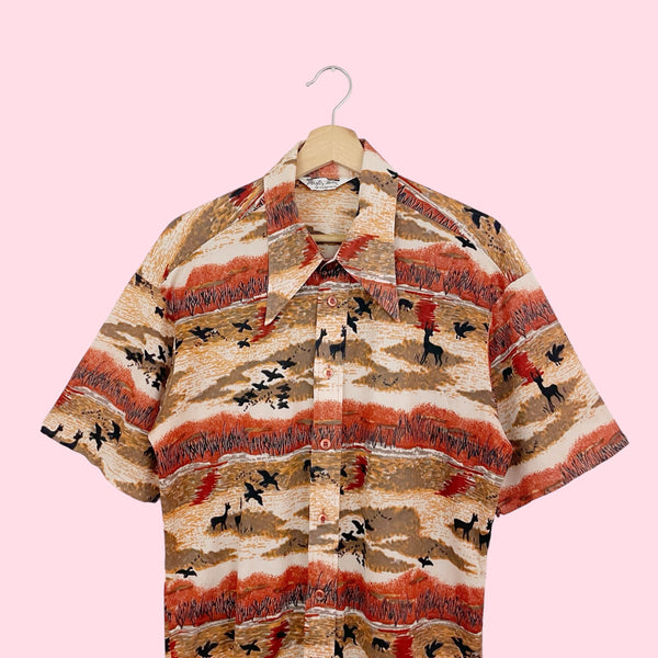 70S SCENIC NOVELTY PRINT SHIRT (L)